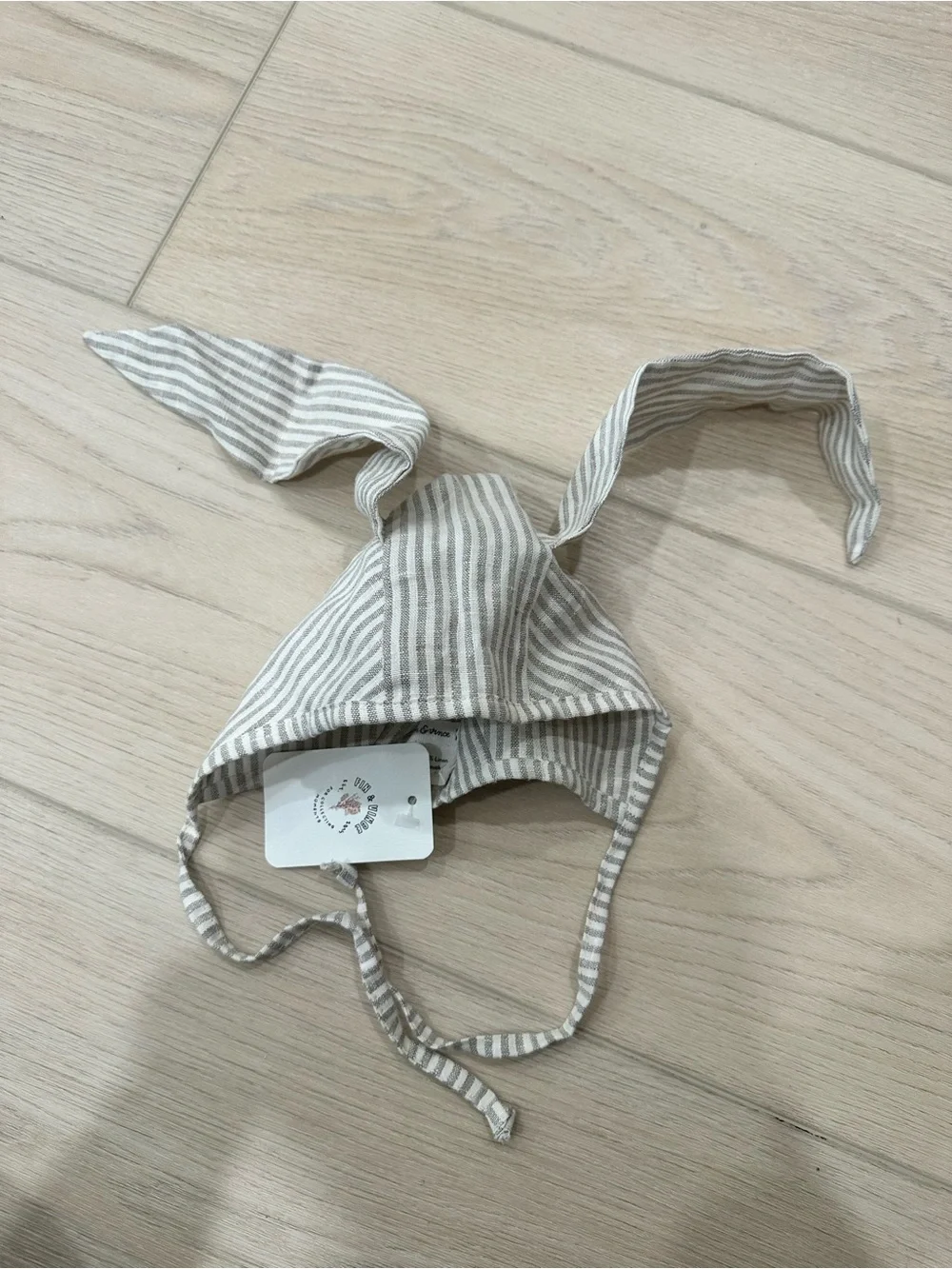 Fin & Vince striped linen bunny bonnet